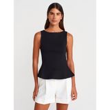 Dilvin DİLVİN Kayık Yaka Siyah Peplum Top Dar Kalıp Kadın Bluz %80 Pamuk %15 Polyester - 38
