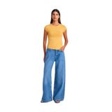 Dilvin Dökümlü Geniş Kesim Denim Pantolon, 34, 101A71980, Mavi, Kadın