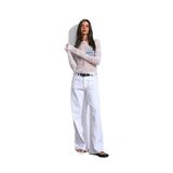 Dilvin Dökümlü Kumaş Geniş Denim Pantolon, 38, 101A71480, Beyaz, Kadın