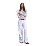 Dilvin Dökümlü Kumaş Geniş Denim Pantolon, 40, 101A71480, Beyaz, Kadın