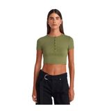 Dilvin Düğme Detaylı Crop Top Bluz, 36, 101A31647, Açık Haki, Kadın