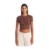 Dilvin Düğme Detaylı Crop Top Bluz, 36, 101A31647, Açık Kahve, Kadın