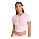 Dilvin Düğme Detaylı Crop Top Bluz, 36, 101A31647, Açık Pembe, Kadın