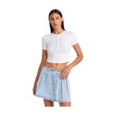 Dilvin Düğme Detaylı Crop Top Bluz, 36, 101A31647, Beyaz, Kadın