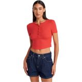 Dilvin Düğme Detaylı Crop Top Bluz, 36, 101A31647, Kırmızı, Kadın