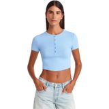 Dilvin Düğme Detaylı Crop Top Bluz, 36, 101A31647, Mavi, Kadın