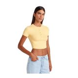 Dilvin Düğme Detaylı Crop Top Bluz, 36, 101A31647, Sarı, Kadın