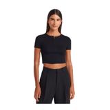 Dilvin Düğme Detaylı Crop Top Bluz, 36, 101A31647, Siyah, Kadın