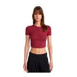 Dilvin Düğme Detaylı Crop Top Bluz, 38, 101A31647, Açık Bordo, Kadın