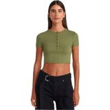 Dilvin Düğme Detaylı Crop Top Bluz, 38, 101A31647, Açık Haki, Kadın