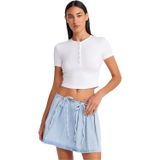 Dilvin Düğme Detaylı Crop Top Bluz, 38, 101A31647, Beyaz, Kadın