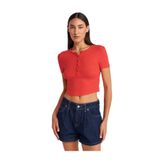 Dilvin Düğme Detaylı Crop Top Bluz, 38, 101A31647, Kırmızı, Kadın
