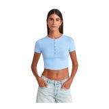 Dilvin Düğme Detaylı Crop Top Bluz, 38, 101A31647, Mavi, Kadın