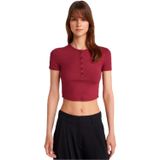 Dilvin Düğme Detaylı Crop Top Bluz, 40, 101A31647, Açık Bordo, Kadın