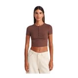 Dilvin Düğme Detaylı Crop Top Bluz, 40, 101A31647, Açık Kahve, Kadın