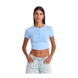Dilvin Düğme Detaylı Crop Top Bluz, 40, 101A31647, Mavi, Kadın
