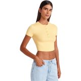 Dilvin Düğme Detaylı Crop Top Bluz, 40, 101A31647, Sarı, Kadın