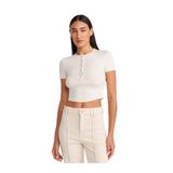 Dilvin Düğme Detaylı Crop Top Rengi Bluz, 40, 101A31647, Taş, Kadın