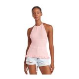 Dilvin Halter Bağlamalı Yaka Fırfır Dokulu Triko Bluz, Standart, 101A10796, Açık Pembe, Kadın