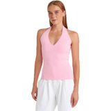 Dilvin Halter V Yaka Basic Bluz, Standart, 101A10794, Pembe, Kadın