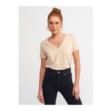 Dilvin Kadın Bej V Yaka Basic T-shirt