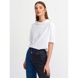 Dilvin Kadın Beyaz Basic T-Shirt Kısa Kol Düz Renk Günlük Kullanım İçin - 40