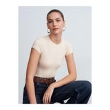 Dilvin Kadın Bisiklet Yaka T-Shirt, Taş, 36 Beden