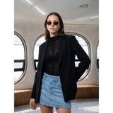 DILVIN Kadın Blazer Ceket, Kruvaze Yaka, Vatkalı Omuz, Uzun Kol, Klasik Dokuma Kumaşlı