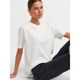 Dilvin Kadın Dekoratif Dikişli Kısa Kol Bisiklet Yaka T-Shirt Ekru Günlük Stil 36 Beden