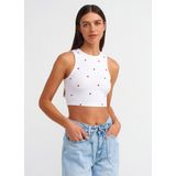 Dilvin Kadın Kalp Nakışlı Crop Top Beyaz Günlük Atlet- 20819