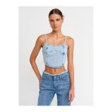 Dilvin Kadın Kolsuz Bluz 50713 Kar Yıkama Denim Top