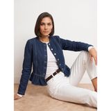 DILVIN Kadın Kot Ceket Bisiklet Yaka, Uzun Kollu, Peplum ve Düğmeli Günlük Denim
