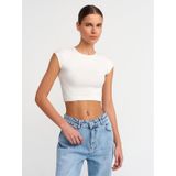 Dilvin Kadın Pamuk Ve Modal Karışımlı Crop Top T-shirt - 30528 001 ekru