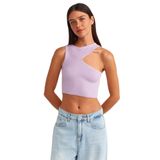 DILVIN Kadın Triko Crop Top Dekolte Yaka Asimetrik Kesim Kolsuz Ribbed Örme Yazlık