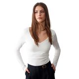 DILVIN Kadın V Yaka Büzgülü Top Uzun Kollu Vücuda Oturan Esnek Örme Şık ve Günlük Bluz