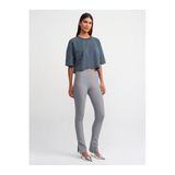 Dilvin Kadın Yüksek Bel Ottoman Tayt, Paçası Yırtmaçlı, Slim Fit, Gri, 38