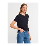 Dilvin Kadın%100 Pamuk Bisiklet Yaka Basic T-Shirt, Siyah, S Beden