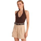 Dilvin Kahverengi Halter V Yaka Dokulu Triko Bluz, Standart, 101A10799, Kahve, Kadın