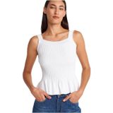 Dilvin Kare Yaka Askılı Fırfırlı Triko Bluz, Standart, 101A10775, Beyaz, Kadın
