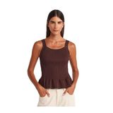 Dilvin Kare Yaka Askılı Fırfırlı Triko Bluz, Standart, 101A10775, Kahve, Kadın