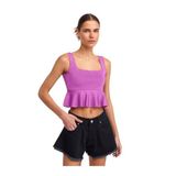 Dilvin Kare Yaka Volanlı Triko Top, Standart, 101A10522, Fuşya, Kadın