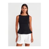 Dilvin Kayık Yaka Peplum Bluz, 38, 101A21001, Siyah, Kadın