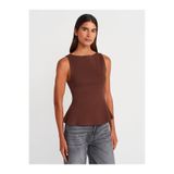 Dilvin Kayık Yaka Peplum Bluz, 40, 101A21001, Açık Kahve, Kadın
