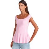 Dilvin Kayık Yaka Volanlı Triko Bluz, Standart, 101A10741, Pembe, Kadın