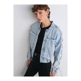 Dilvin Kolları Zımbalı Bomber Denim Mont, 36, 101A65367, Mavi, Kadın