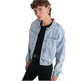 Dilvin Kolları Zımbalı Bomber Denim Mont, 40, 101A65367, Mavi, Kadın
