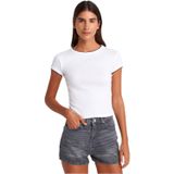 Dilvin Kontrast Kısa Kollu T-shirt, 36, 101A31750, Beyaz, Kadın