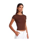 Dilvin Kontrast Kısa Kollu T-shirt, 38, 101A31750, Açık Kahve, Kadın