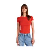 Dilvin Kontrast Kısa Kollu T-shirt, 38, 101A31750, Kırmızı, Kadın