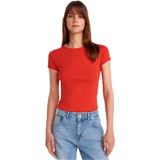 Dilvin Kontrast Kısa Kollu T-shirt, 40, 101A31750, Kırmızı, Kadın